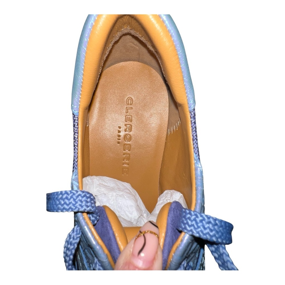 Clergerie Awake Platform Sneakers Azure Iridescent Lambskin EU 38/US 7.5 New - Picture 3 of 14